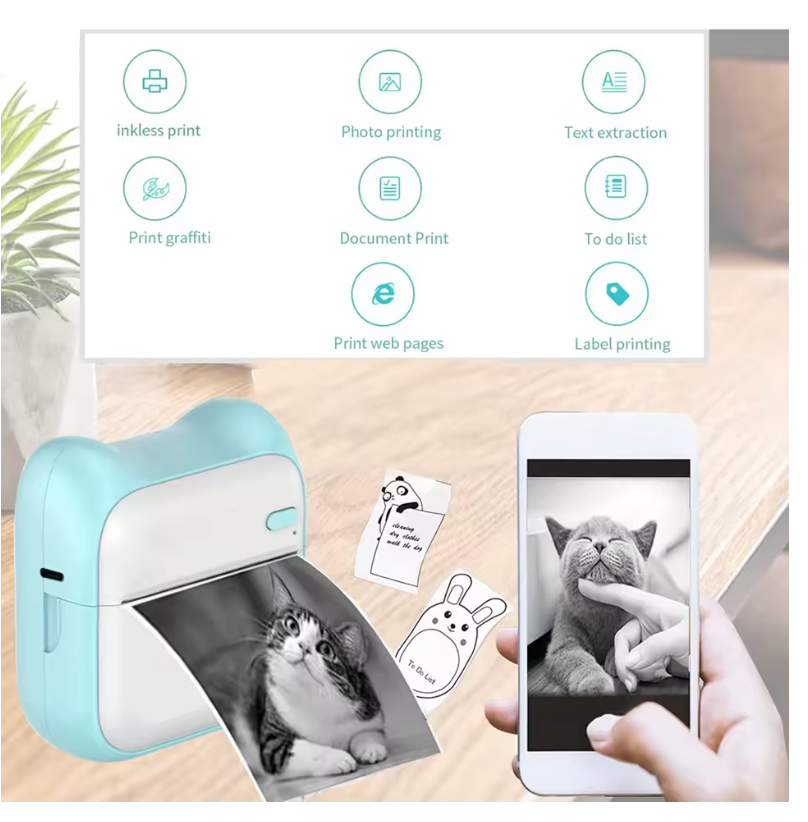 Mini Imprimante Thermique Portable – Impression Sans Encre, Rapide et Efficace