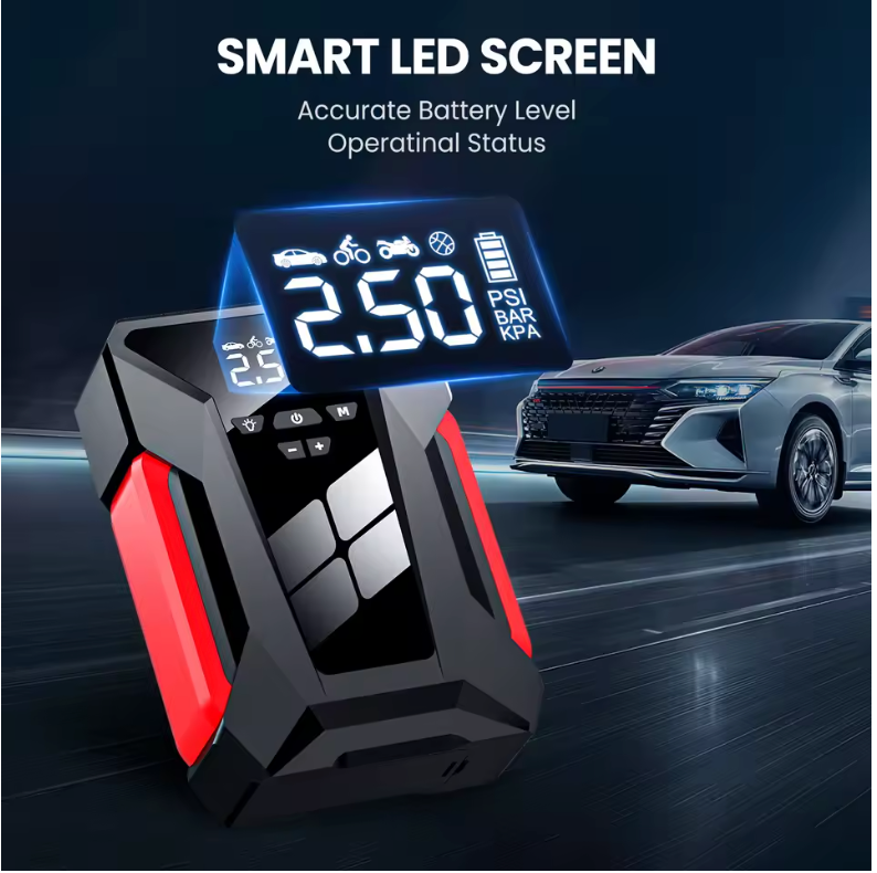 Démarreur de Voiture Multifonction 28000 mAh – Booster, Compresseur &amp; Powerbank